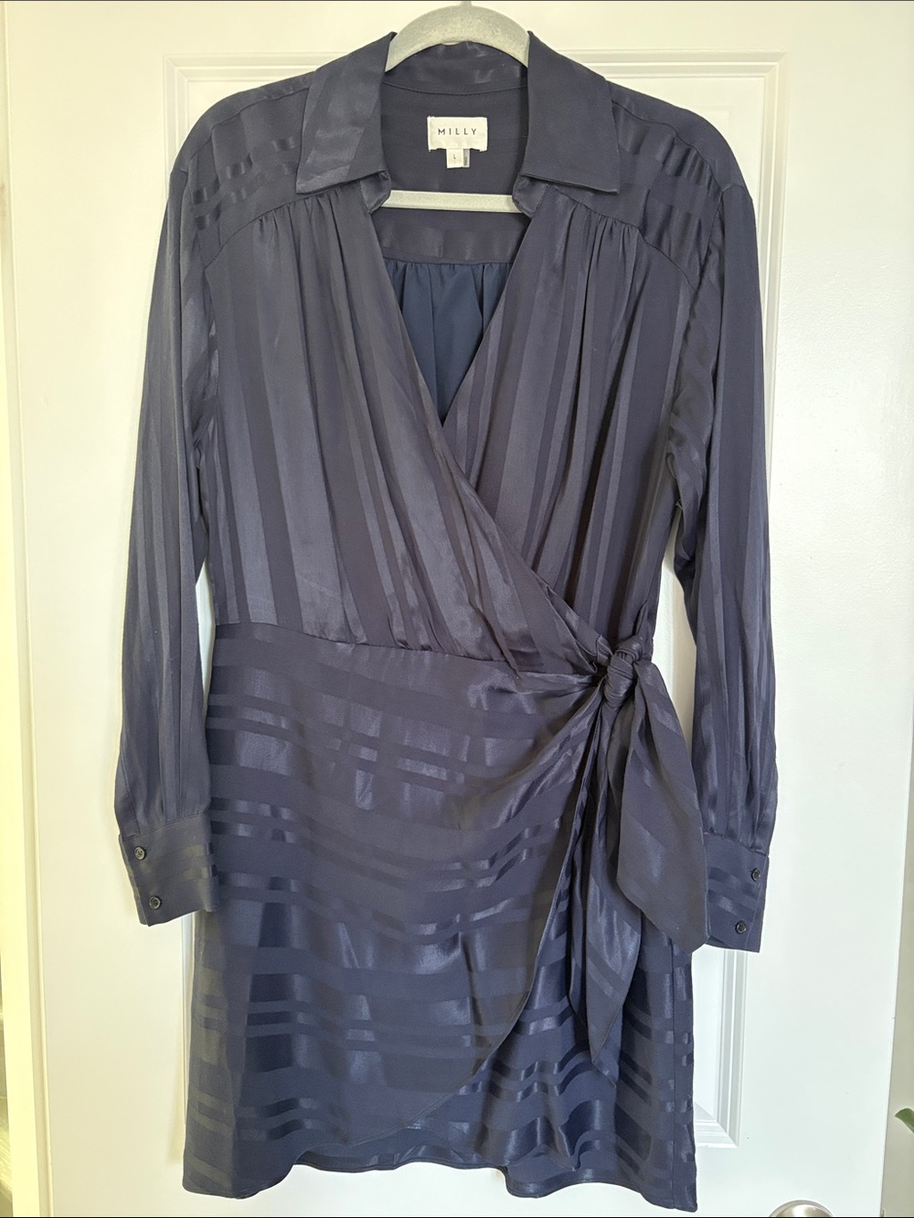 Milly Dark Navy Wrap Shirt Dress with Side Tie